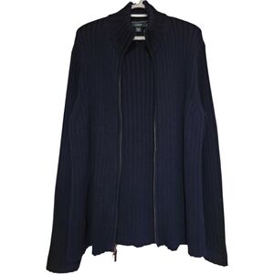 J. Crew Full Double Zipper Mock Neck Sweater Dark Blue 100% Cotton Mens XL